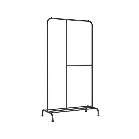 Rootz Clothes Rack - Clothes Rack With Shoe Rack - Rolling Clothes Rack - Wall Mounted Clothes Rack - Heavy Duty Clothes Rack - Steel - Black - 105 x 50 x 195 cm (L x W x H)