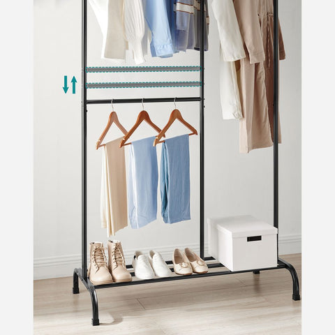 Rootz Clothes Rack - Clothes Rack With Shoe Rack - Rolling Clothes Rack - Wall Mounted Clothes Rack - Heavy Duty Clothes Rack - Steel - Black - 105 x 50 x 195 cm (L x W x H)