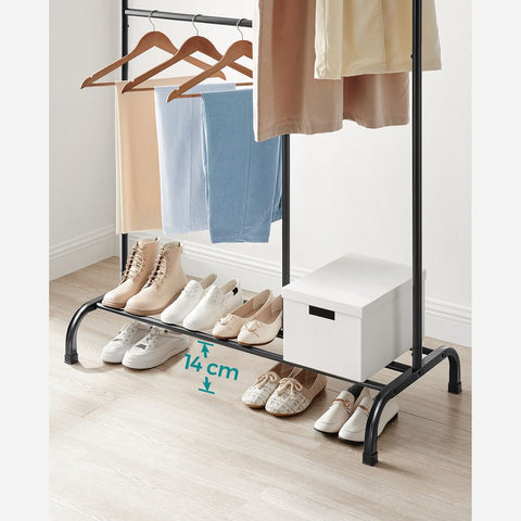 Rootz Clothes Rack - Clothes Rack With Shoe Rack - Rolling Clothes Rack - Wall Mounted Clothes Rack - Heavy Duty Clothes Rack - Steel - Black - 105 x 50 x 195 cm (L x W x H)