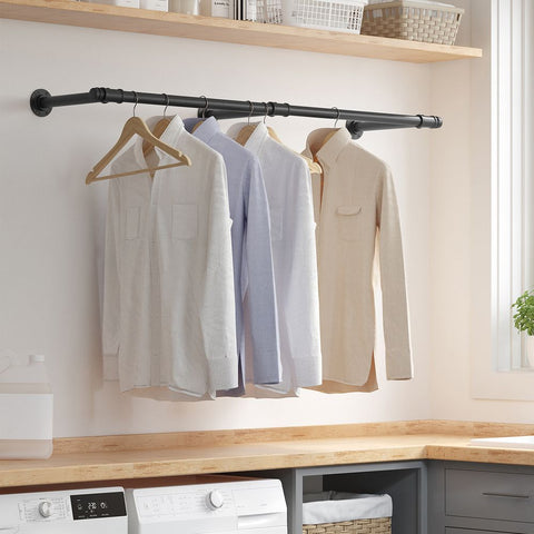 Rootz Wardrobe Rail - Clothes Rail - Wall Clothes Rail - Wall-Mounted Clothes Rail - Hanging Clothes Rack - Black - 30.4 x 170 x 7 cm