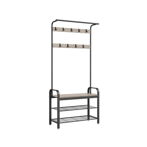 Rootz Coat Stand - Coat Stand With 9 Hooks - Standing Coat Rack - Tree Coat Stand - Wall-mounted Coat Hooks - Chipboard - Steel - Oak-white - 32 x 70 x 175 cm (D x W x H)