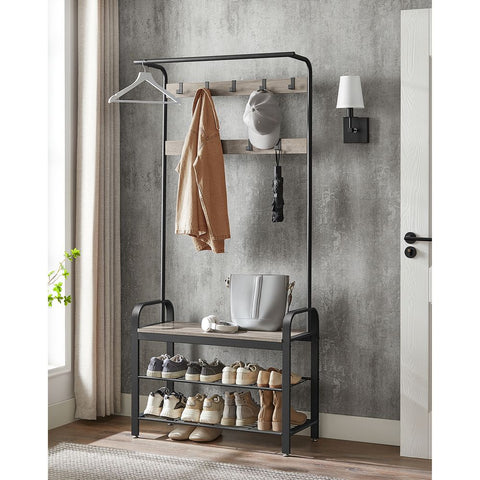 Rootz Coat Stand - Coat Stand With 9 Hooks - Standing Coat Rack - Tree Coat Stand - Wall-mounted Coat Hooks - Chipboard - Steel - Oak-white - 32 x 70 x 175 cm (D x W x H)