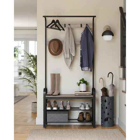 Rootz Coat Stand - Coat Stand With 9 Hooks - Standing Coat Rack - Tree Coat Stand - Wall-mounted Coat Hooks - Chipboard - Steel - Oak-white - 32 x 70 x 175 cm (D x W x H)