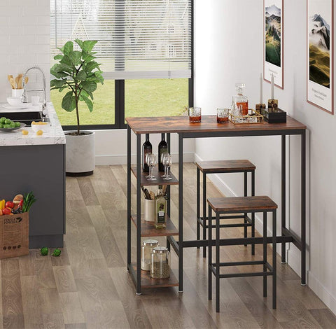 Rootz Bar Table - Bar Table 3 Shelves - Pub Table - Bistro Table - High Top Table - Outdoor Bar Table - Wooden Bar Table - Rectangular Bar Table - Chipboard - Dark Brown - 109 x 60 x 100 (L x W x H)