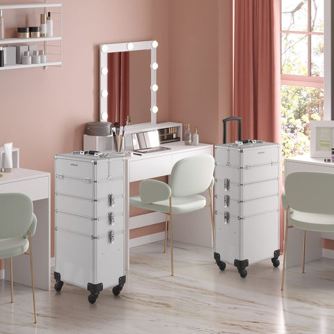 Rootz Trolley - Cosmetic Case Trolley - 4-in-1 Design - Makeup Case With Wheels - Travel Makeup Organizer - Large Capacity Makeup Storage - Aluminum Strips - MDF - Plastic - Silver
