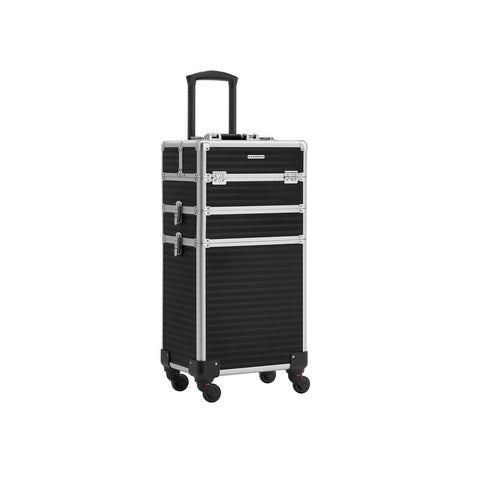 Rootz Vanity Case - Cosmetic Case - Makeup Case - Travel Vanity Case - Beauty Case - Makeup Storage Case - With Wheels - Black - 35.7 x 27 x 72.5 cm