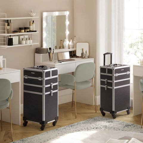 Rootz Vanity Case - Cosmetic Case - Makeup Case - Travel Vanity Case - Beauty Case - Makeup Storage Case - With Wheels - Black - 35.7 x 27 x 72.5 cm
