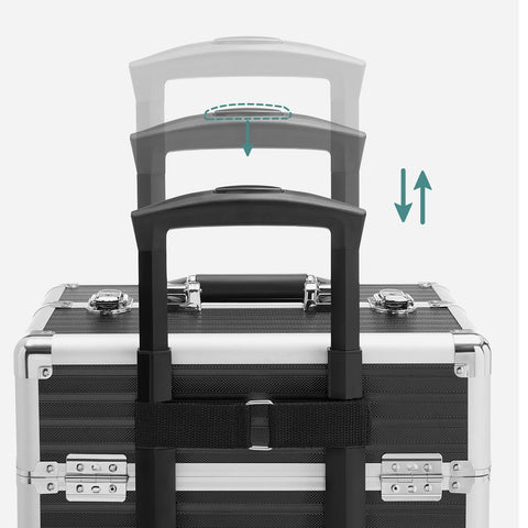 Rootz Vanity Case - Cosmetic Case - Makeup Case - Travel Vanity Case - Beauty Case - Makeup Storage Case - With Wheels - Black - 35.7 x 27 x 72.5 cm