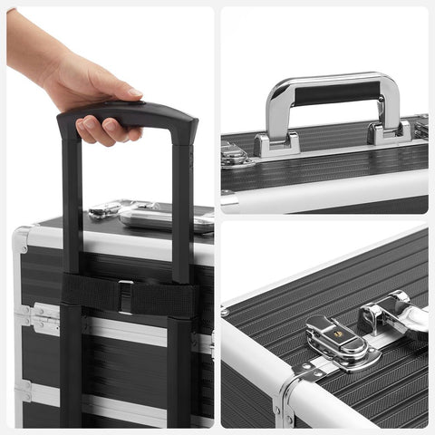 Rootz Vanity Case - Cosmetic Case - Makeup Case - Travel Vanity Case - Beauty Case - Makeup Storage Case - With Wheels - Black - 35.7 x 27 x 72.5 cm