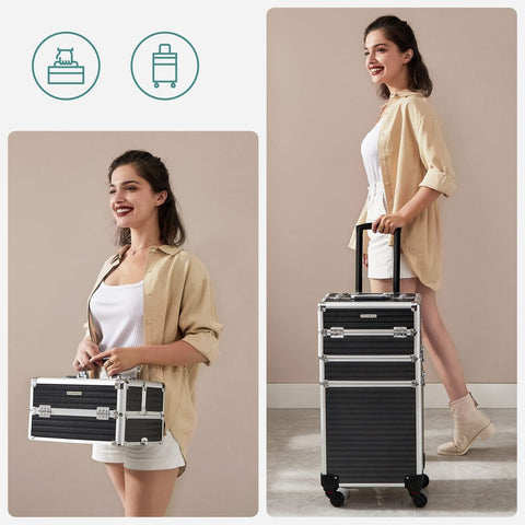 Rootz Vanity Case - Cosmetic Case - Makeup Case - Travel Vanity Case - Beauty Case - Makeup Storage Case - With Wheels - Black - 35.7 x 27 x 72.5 cm
