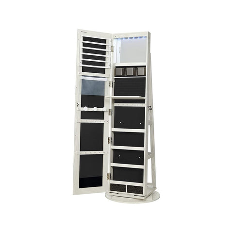 Rootz Jewelry Cabinet - Jewelry Cabinet With Mirror - Standing Jewelry Cabinet - Full-Length Mirror - Jewelry Storage Mirror - White With Wood Grain - 54.5 x 54.5 x 162 cm