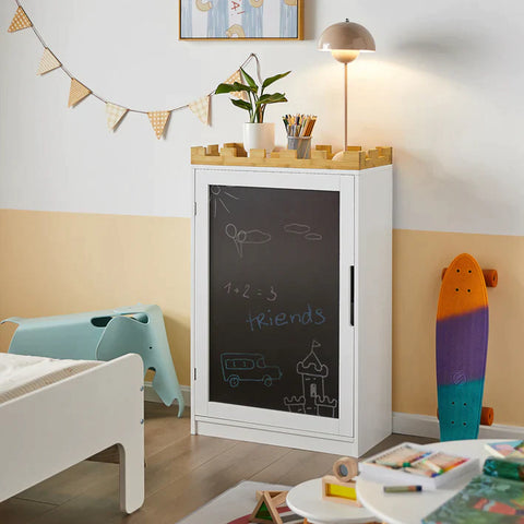 Rootz Design Children Storage Chest Cabinet with Blackboard - Children Bookcase Book Shelf