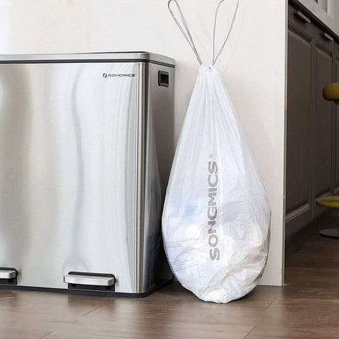 Rootz Bin Liners - Roll Of Garbage Bags - Bin Liners With Drawstring - Garbage Bag - Trash Bag - Drawstring Garbage Liners - Strong Drawstring Bin Bags - White - 52 x 74 cm