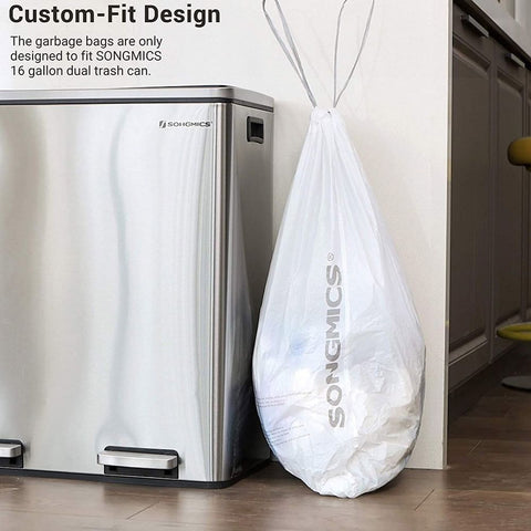 Rootz Drawstring Bin Liners - Garbage Bag - Trash Bag - Trash Bag With Drawstring - Drawstring Garbage Liners - Strong Drawstring Bin Bags - White - 52 x 74 cm