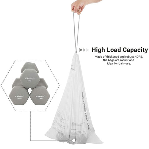 Rootz Drawstring Bin Liners - Garbage Bag - Trash Bag - Trash Bag With Drawstring - Drawstring Garbage Liners - Strong Drawstring Bin Bags - White - 52 x 74 cm