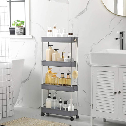 Rootz Kitchen Trolley - Rolling Shelving Unit - Serving Trolley - 4 Tier Kitchen Trolley - Trolley Rack - Storage Trolley Rack - Mobile Trolley Rack - Grey - 40 x 12.5 x 86 cm