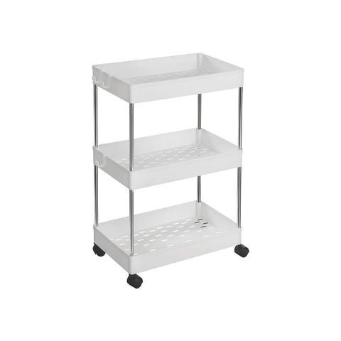 Rootz Kitchen Trolley - Rolling Shelving Unit - Serving Trolley - 3 Tier Kitchen Trolley - Trolley Rack - Storage Trolley Rack - Mobile Trolley Rack - White - 40 x 22 x 60 cm