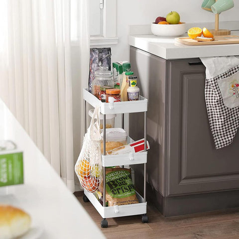 Rootz Kitchen Trolley - Rolling Shelving Unit - Serving Trolley - 3 Tier Kitchen Trolley - Trolley Rack - Storage Trolley Rack - Mobile Trolley Rack - White - 40 x 22 x 60 cm