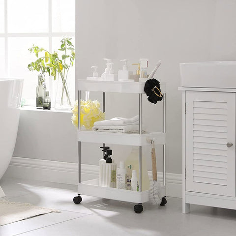 Rootz Kitchen Trolley - Rolling Shelving Unit - Serving Trolley - 3 Tier Kitchen Trolley - Trolley Rack - Storage Trolley Rack - Mobile Trolley Rack - White - 40 x 22 x 60 cm