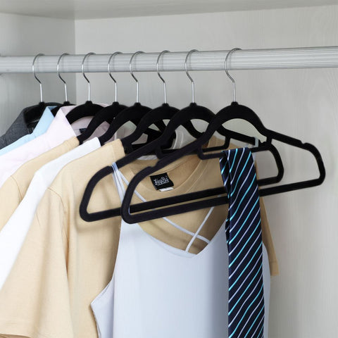 Rootz Hanger - Velvet Hanger - Clothes Hanger - Set Of 20 Hanger - Coat Hanger - Garment Hanger - Clothing Hanger - ABS (Plastic)/Velvet - Black - 45 x 23.5 x 0.6 cm (W x H x D)