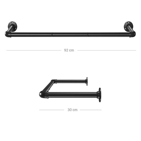 Rootz Clothes Rail - Clothes Rail For The Wall - Clothing Rack - Garment Rack - Clothes Organizer - Hanging Rail - Clothes Stand - Clothes Hanger Rack - Black - 92 x 30 x 7.5 cm (L x W x H)