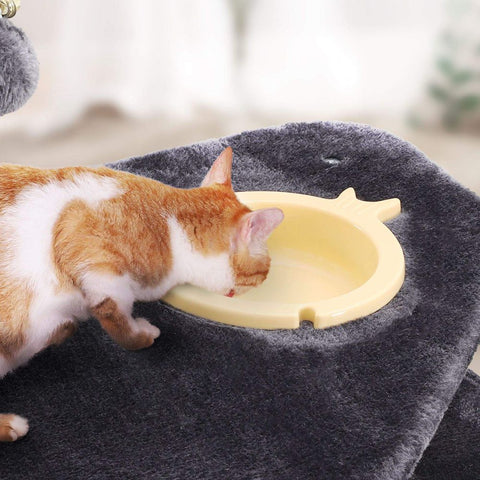 Rootz Scratching Post - Cat Scratching Post - Cat Tree - Tall Scratching Post - Durable Scratching Post - Scratching Post With Feeding Bowl - Grey - 90 x 50 x 164 cm (W x D x H)
