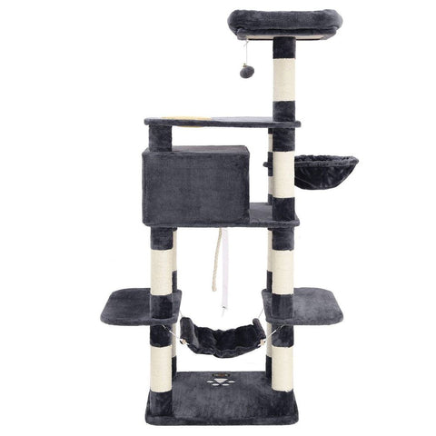 Rootz Scratching Post - Cat Scratching Post - Cat Tree - Tall Scratching Post - Durable Scratching Post - Scratching Post With Feeding Bowl - Grey - 90 x 50 x 164 cm (W x D x H)