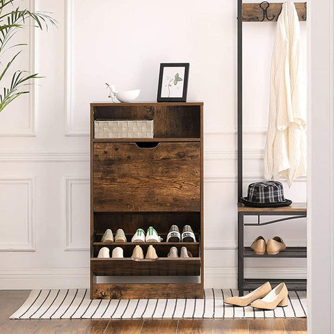 Rootz Shoe Cabinet - 2 Flaps Shoe Cabinet - Shoe Storage Cabinet - Wooden Shoe Cabinet - Storage Cabinet - Chipboard/Melamine Coating - White - 60 x 24 x 102 cm
