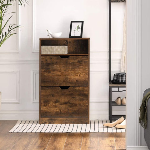 Rootz Shoe Cabinet - 2 Flaps Shoe Cabinet - Shoe Storage Cabinet - Wooden Shoe Cabinet - Storage Cabinet - Chipboard/Melamine Coating - White - 60 x 24 x 102 cm