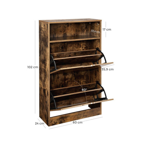 Rootz Shoe Cabinet - 2 Flaps Shoe Cabinet - Shoe Storage Cabinet - Wooden Shoe Cabinet - Storage Cabinet - Chipboard/Melamine Coating - White - 60 x 24 x 102 cm