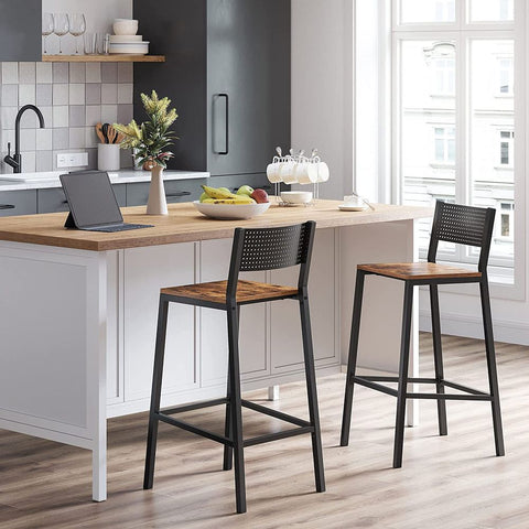 Rootz Bar Stool - Set Of 2 Bar Stool - Industrial Design Bar Stool - Modern Bar Stools - Adjustable Bar Stools - Industrial Bar Stools - Chipboard - Steel - Brown-black - 43.1 x 50.7 x 97.2 cm (L x W x H)