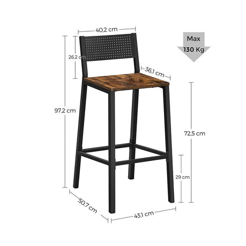 Rootz Bar Stool - Set Of 2 Bar Stool - Industrial Design Bar Stool - Modern Bar Stools - Adjustable Bar Stools - Industrial Bar Stools - Chipboard - Steel - Brown-black - 43.1 x 50.7 x 97.2 cm (L x W x H)