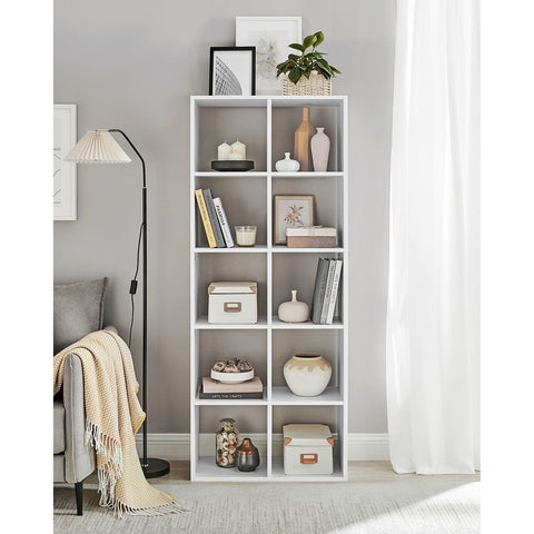 Rootz Bookcase - Bookcase With 10 Compartments - Bookshelf - Open Bookcase - Display Bookcase - Home Office Bookcase - Chipboard - White - 30 x 65.5 x 161.5 cm (D x W x H)