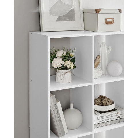 Rootz Bookcase - Bookcase With 10 Compartments - Bookshelf - Open Bookcase - Display Bookcase - Home Office Bookcase - Chipboard - White - 30 x 65.5 x 161.5 cm (D x W x H)