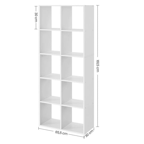 Rootz Bookcase - Bookcase With 10 Compartments - Bookshelf - Open Bookcase - Display Bookcase - Home Office Bookcase - Chipboard - White - 30 x 65.5 x 161.5 cm (D x W x H)