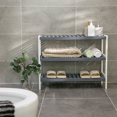 Rootz Shoe Rack - Shoe Rack With 3 Shelves - Bamboo Shoe Rack - Large Shoe Rack - Shoe Organizer - Shoe Storage Rack - Shoe Display Rack - White/Grey - 70 x 55 x 26 cm