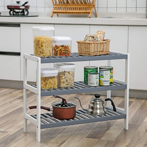 Rootz Shoe Rack - Shoe Rack With 3 Shelves - Bamboo Shoe Rack - Large Shoe Rack - Shoe Organizer - Shoe Storage Rack - Shoe Display Rack - White/Grey - 70 x 55 x 26 cm