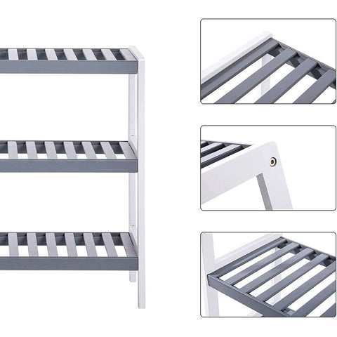 Rootz Shoe Rack - Shoe Rack With 3 Shelves - Bamboo Shoe Rack - Large Shoe Rack - Shoe Organizer - Shoe Storage Rack - Shoe Display Rack - White/Grey - 70 x 55 x 26 cm