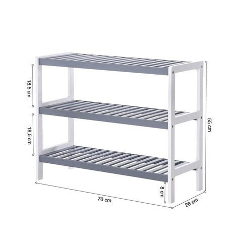 Rootz Shoe Rack - Shoe Rack With 3 Shelves - Bamboo Shoe Rack - Large Shoe Rack - Shoe Organizer - Shoe Storage Rack - Shoe Display Rack - White/Grey - 70 x 55 x 26 cm