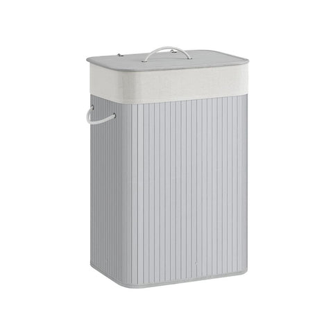 Rootz Laundry Basket - Laundry Basket With Lid - 72 Liter Laundry Basket - Laundry Sorter - Triple Laundry Sorter - Large Capacity Laundry Basket - Waterproof Laundry Basket - Bamboo - Cotton - Metal Frame - Gray - 40 x 30 x 60 cm (L x W x H)