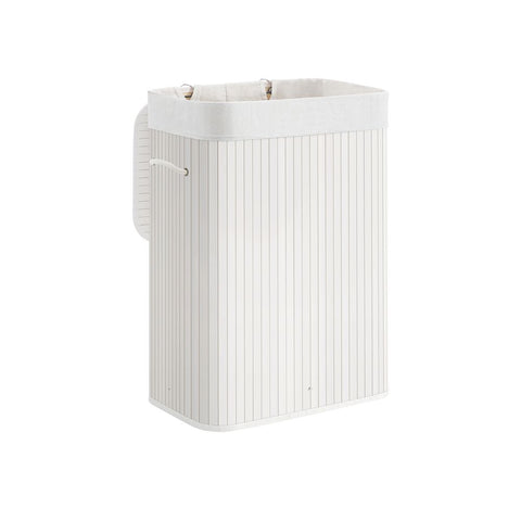 Rootz Laundry Basket - Bamboo Laundry Basket - Clothes Basket - Laundry Storage - Collapsible Laundry Basket - Wicker Laundry Basket - White - 40 x 30 x 60 cm