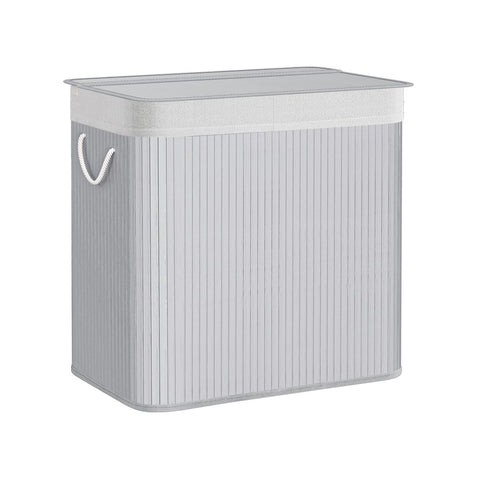Rootz Laundry Basket - Laundry Basket With 3 Compartments - Laundry Sorter - Triple Laundry Sorter - Large Capacity Laundry Basket - Waterproof Laundry Basket - Bamboo - Cotton - Plywood - Metal Frame - Abs Clip - Gray - 60 X 40 X 61.5 Cm (L X W X H)
