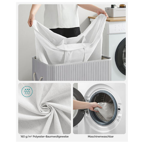 Rootz Laundry Basket - Laundry Basket With 3 Compartments - Laundry Sorter - Triple Laundry Sorter - Large Capacity Laundry Basket - Waterproof Laundry Basket - Bamboo - Cotton - Plywood - Metal Frame - Abs Clip - Gray - 60 X 40 X 61.5 Cm (L X W X H)