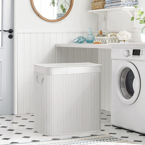 Rootz Laundry Basket - Laundry Basket With 3 Compartments - Clothes Basket - Laundry Storage - Collapsible Laundry Basket - Natural - 60 x 40 x 61.5 cm