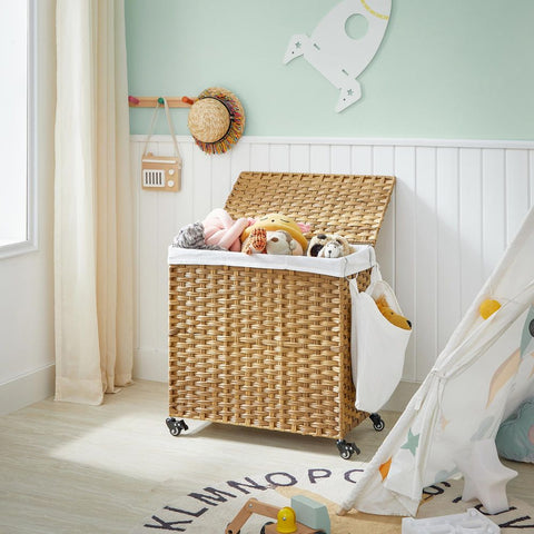Rootz Laundry Basket - Laundry Basket With 3 Compartments - Clothes Basket - Laundry Storage - Collapsible Laundry Basket - Wicker Laundry Basket - Natural - 66 x 33 x 60 cm