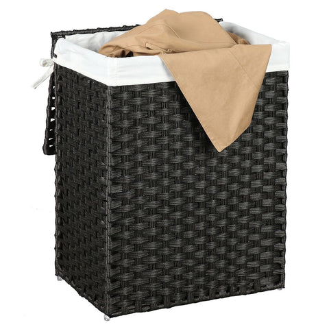 Rootz Laundry Basket - Made Of White Poly Rattan - Hamper - Clothes Basket - Laundry Storage - Laundry Organizer - Plastic Laundry Basket - Laundry Sorter - Black - 46 x 33 x 60 cm (L x W x H)