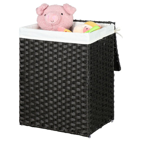 Rootz Laundry Basket - Made Of White Poly Rattan - Hamper - Clothes Basket - Laundry Storage - Laundry Organizer - Plastic Laundry Basket - Laundry Sorter - Black - 46 x 33 x 60 cm (L x W x H)