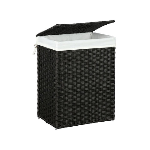 Rootz Laundry Basket - Made Of White Poly Rattan - Hamper - Clothes Basket - Laundry Storage - Laundry Organizer - Plastic Laundry Basket - Laundry Sorter - Black - 46 x 33 x 60 cm (L x W x H)