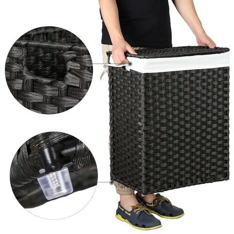 Rootz Laundry Basket - Made Of White Poly Rattan - Hamper - Clothes Basket - Laundry Storage - Laundry Organizer - Plastic Laundry Basket - Laundry Sorter - Black - 46 x 33 x 60 cm (L x W x H)