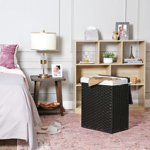 Rootz Laundry Basket - Made Of White Poly Rattan - Hamper - Clothes Basket - Laundry Storage - Laundry Organizer - Plastic Laundry Basket - Laundry Sorter - Black - 46 x 33 x 60 cm (L x W x H)